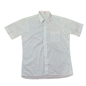 Christian Dior 80s Striped Short Sleeve Shirt Turquoise/Mint Green Mens Size 16